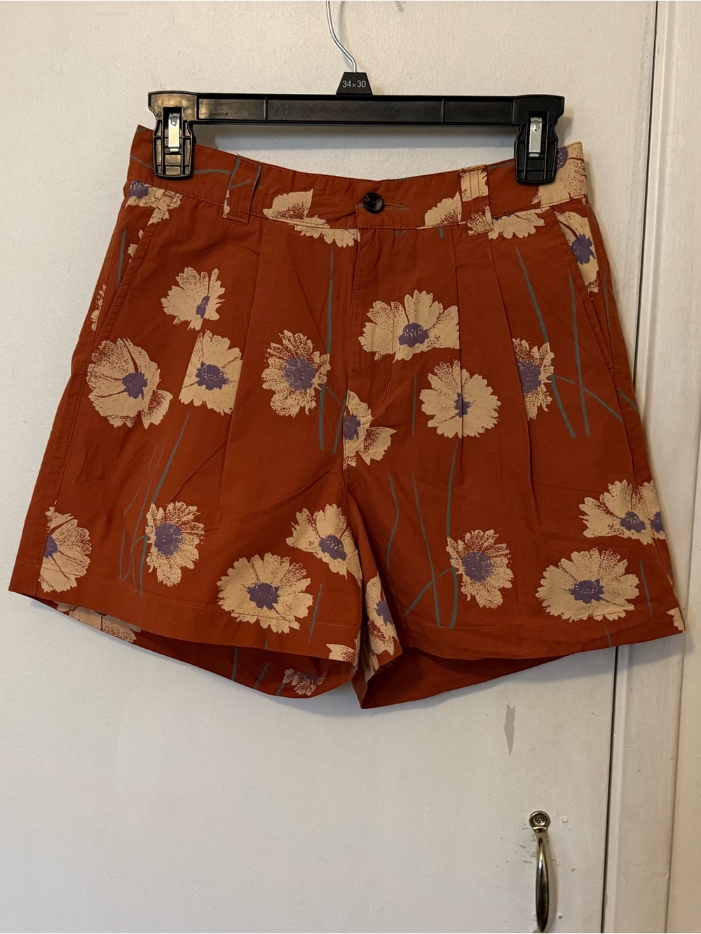 Obey Women's Floral Print Shorts in Rust and Cream with Purple Accents